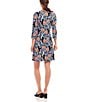 Karen Kane Petite Size Poppy Print Scoop Neck 3/4 Sleeve A-Line Dress, Color:Print - Image 2