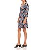 Karen Kane Petite Size Poppy Print Scoop Neck 3/4 Sleeve A-Line Dress, Color:Print - Image 3