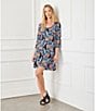 Karen Kane Petite Size Poppy Print Scoop Neck 3/4 Sleeve A-Line Dress, Color:Print - Image 4