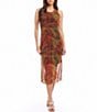 Color:Print - Image 1 - Petite Size Printed Mesh Scoop Neck Sleeveless Midi Sheath Dress