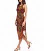 Color:Print - Image 4 - Petite Size Printed Mesh Scoop Neck Sleeveless Midi Sheath Dress