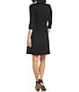 Color:Black - Image 2 - Petite Size Knit Scoop Neck 3/4 Sleeve Fit and Flare Dress