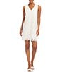 Color:Cream - Image 1 - Petite Size Sleeveless V-Neck Lace Shift Dress