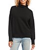 Color:Black - Image 4 - Petite Size Soft Recycled Knit Mock Neck Long Sleeve Relaxed Fit Sweater