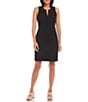 Color:Black - Image 1 - Petite Size Split V Neck Sleeveless Sheath Dress