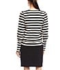 Karen Kane Petite Size Stripe Bishop Sleeve V-Neck Top, Color:Black/Cream - Image 2