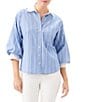 Karen Kane Petite Size Stripe Point Collar 3/4 Lantern Sleeve Button-Front Shirt - Image 1