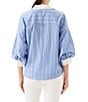Karen Kane Petite Size Stripe Point Collar 3/4 Lantern Sleeve Button-Front Shirt - Image 2