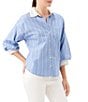 Karen Kane Petite Size Stripe Point Collar 3/4 Lantern Sleeve Button-Front Shirt - Image 3
