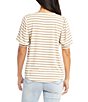Color:Stripe - Image 2 - Petite Size Stripe Print Knit Shirred V-Neck 3/4 Sleeve Shirt