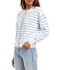 Karen Kane Petite Size Striped Long Sleeve Button Front Cardigan Sweater, Color:Blue/Off White - Image 3