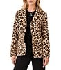 Karen Kane Petite Size Textured Jacquard Leopard Notch Collar Long Sleeve Button Front Blazer - Image 1