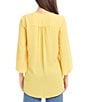 Color:Yellow - Image 2 - Petite Size V-Neck 3/4 Sleeve Crossover Hem Silky Crepe Top