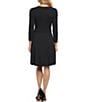 Karen Kane Petite Size V-Neck 3/4 Sleeve Faux Wrap Drape Dress, Color:Black - Image 2