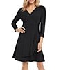 Karen Kane Petite Size V-Neck 3/4 Sleeve Faux Wrap Drape Dress - Image 3