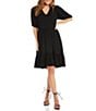 Color:Black - Image 1 - Petite Size V-Neck Poof Sleeve Tiered Dress