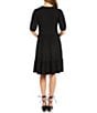 Color:Black - Image 2 - Petite Size V-Neck Poof Sleeve Tiered Dress