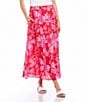 Color:Floral - Image 1 - Pink Floral Rose Mid Rise Pocketed A-Line Midi Skirt