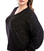 Karen Kane Plus Size Allover Sequin Knit V-Neck Long Sleeve Sweater, Color:Black - Image 4