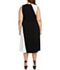Color:Black with White - Image 2 - Plus Size Color Blocked Print Sleeveless Crew Neck Midi Dress