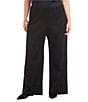 Karen Kane Plus Size Contrast Piped Wide Leg High Rise Pull-On Pants, Color:Black - Image 1