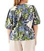 Karen Kane Plus Size Coordinating Island Palms Collarless Elbow Puff Sleeve Button-Front Shirt - Image 2