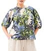 Karen Kane Plus Size Coordinating Island Palms Collarless Elbow Puff Sleeve Button-Front Shirt - Image 3