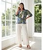 Karen Kane Plus Size Coordinating Island Palms Collarless Elbow Puff Sleeve Button-Front Shirt - Image 4