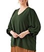 Karen Kane Plus Size Crepe V-Neck 3/4 Layered Sleeve Asymmetric Top - Image 3