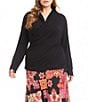 Karen Kane Plus Size Crossover V-Neck Long Sleeve Side Shirred Wrap Top, Color:Black - Image 1