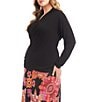 Karen Kane Plus Size Crossover V-Neck Long Sleeve Side Shirred Wrap Top, Color:Black - Image 3
