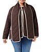 Karen Kane Plus Size Diamond Quilted Scarf Contrast Stitched Long Sleeve Button Front Jacket - Image 1