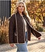 Karen Kane Plus Size Diamond Quilted Scarf Contrast Stitched Long Sleeve Button Front Jacket - Image 4