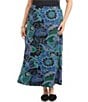 Karen Kane Plus Size Dotted Floral A-Line Pull-On Side-Slit Midi Skirt, Color:Print - Image 1