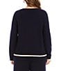 Karen Kane Plus Size Double Layered Crew Neck Long Sleeve Coordinating Soft Knit Sweater, Color:Navy/Cream - Image 2