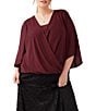 Karen Kane Plus Size Drape Front 3/4 Flared Sleeve Crossover Top - Image 1