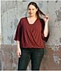 Karen Kane Plus Size Drape Front 3/4 Flared Sleeve Crossover Top - Image 4