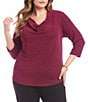 Karen Kane Plus Size Drape-Front Neck 3/4 Sleeve Metallic Knit Top, Color:Magenta - Image 1