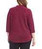 Karen Kane Plus Size Drape-Front Neck 3/4 Sleeve Metallic Knit Top, Color:Magenta - Image 2