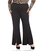 Karen Kane Plus Size Faux Suede Flare Leg Front Slit Pull-On Pants, Color:Black - Image 1