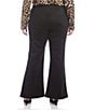 Karen Kane Plus Size Faux Suede Flare Leg Front Slit Pull-On Pants, Color:Black - Image 2