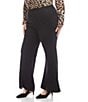 Karen Kane Plus Size Faux Suede Flare Leg Front Slit Pull-On Pants, Color:Black - Image 3