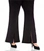 Karen Kane Plus Size Faux Suede Flare Leg Front Slit Pull-On Pants, Color:Black - Image 4