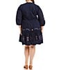 Karen Kane Plus Size Floral Embroidered Split V-Neck Tie Tassel 3/4 Sleeve Lace Trim Dress, Color:Navy - Image 2