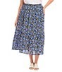 Karen Kane Plus Size Floral Front Slit A-Line Pull-On Midi Skirt - Image 1