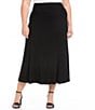 Color:Black - Image 1 - Plus Size Fluid Jersey Knit A-Line Tea Length Skirt