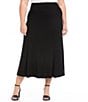 Karen Kane Plus Size Fluid Jersey Knit A-Line Tea Length Skirt, Color:Black - Image 1