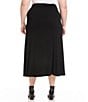 Color:Black - Image 2 - Plus Size Fluid Jersey Knit A-Line Tea Length Skirt