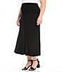Color:Black - Image 3 - Plus Size Fluid Jersey Knit A-Line Tea Length Skirt