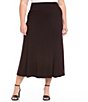 Color:Brown - Image 1 - Plus Size Fluid Jersey Knit A-Line Tea Length Skirt